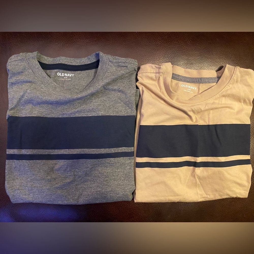 Old Navy Kids Size M(8) Dual Pack Striped Short Sleeved T-Shirts - Blue and Tan!